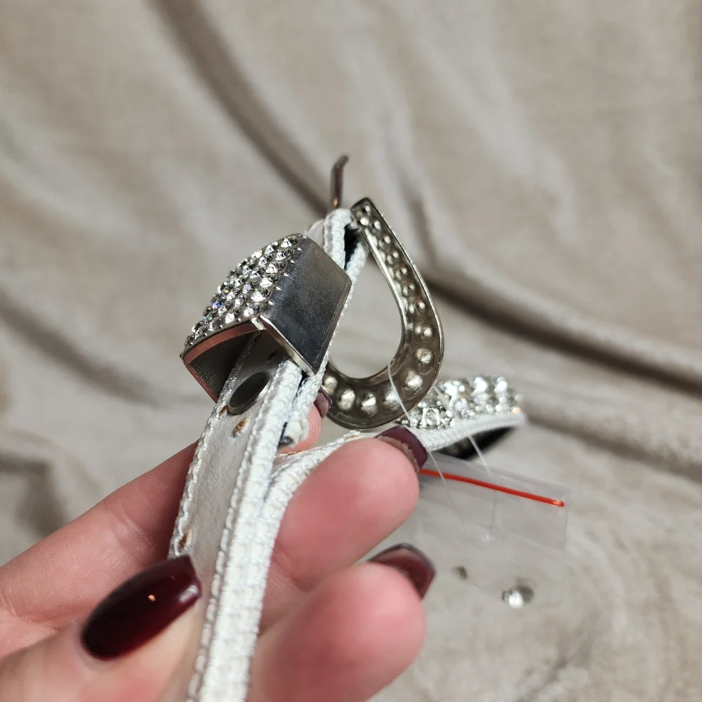 Off White Rhinestone Bling Belt 42